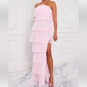 Pink ruffle tier dress